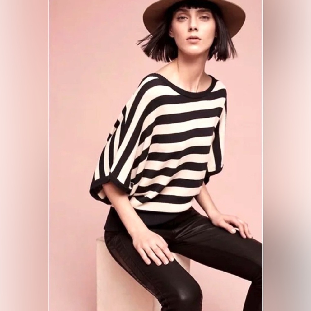 Anthropologie Moth Navy Blue & Cream Striped Dolman Sweater XS